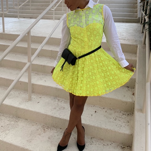 Bright Yellow FIT AND FLARE DRESS UK - Picture 8 of 8